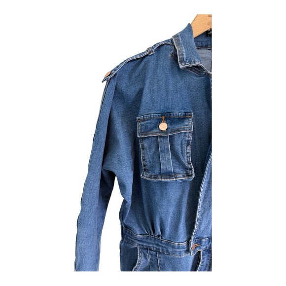 Fashion Nova Womens Denim Jumpsuit L Jean Coveralls Vintage Snap Front - Picture 5 of 14